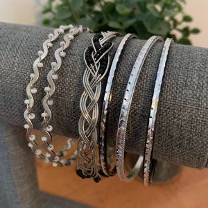 Silver Tone and Black Bangles (set of 6)